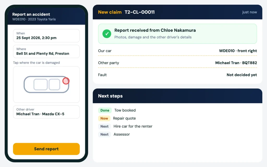 Accident report filled in on the renter's phone