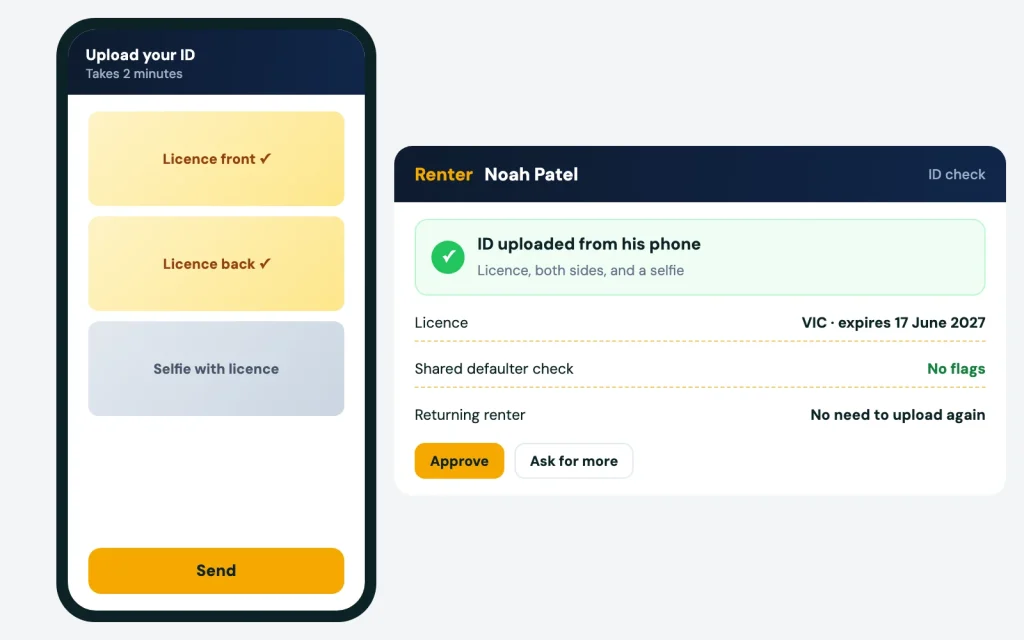 Renter uploading licence and ID from their phone